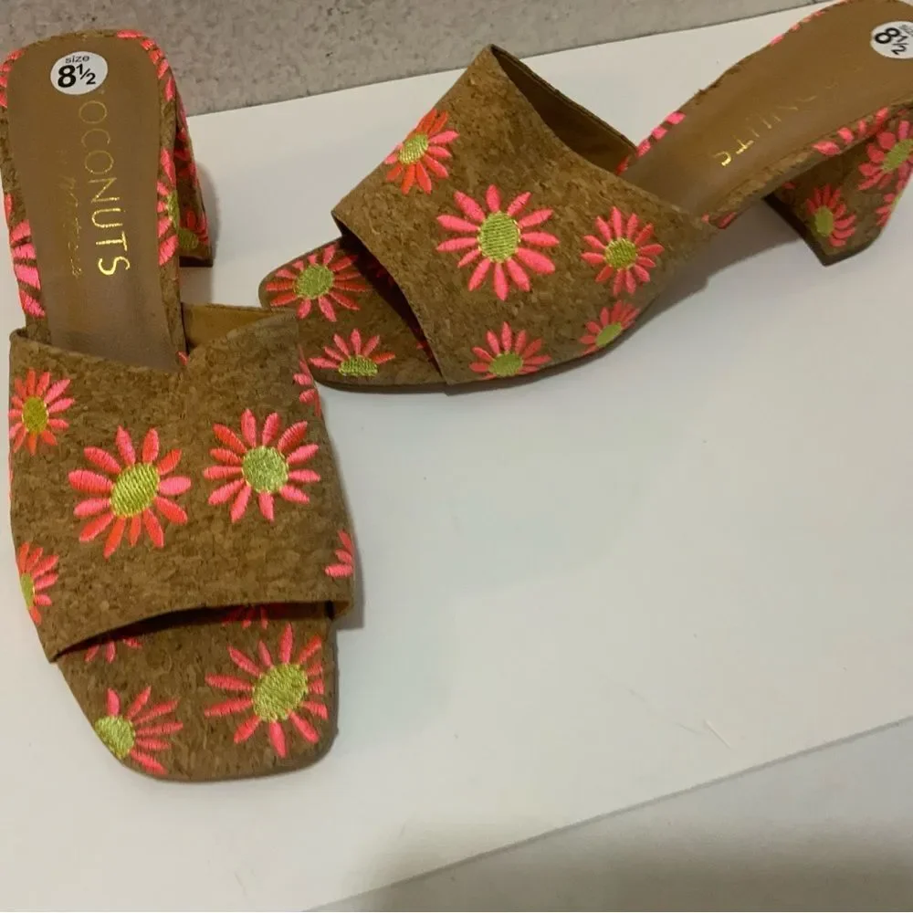 Coconuts By Matisse Sandals Kristin Women's 9M Beige Pink Daisy Faux Cork